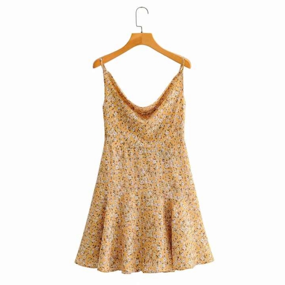 Cowl Neck Yellow Sundress S - Picture 1 of 7